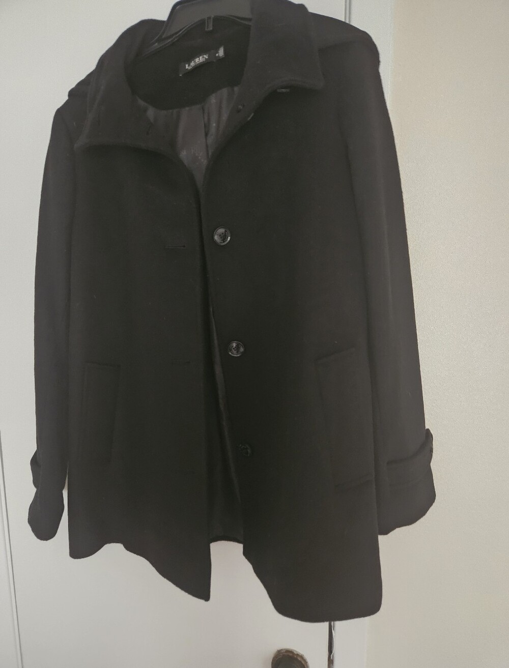 Women's Lauren Ralph Lauren Black Coat with Detachable Hood Size 10 Worn Once. - Picture 2 of 3